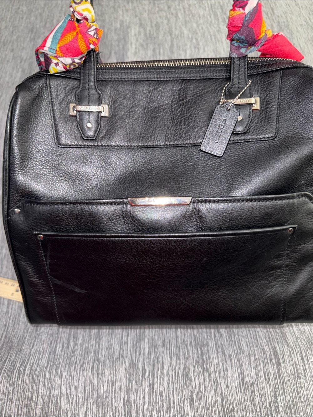 Coach Black Leather Taylor Satchel with Pink Scarf Accent - Picture 2 of 16